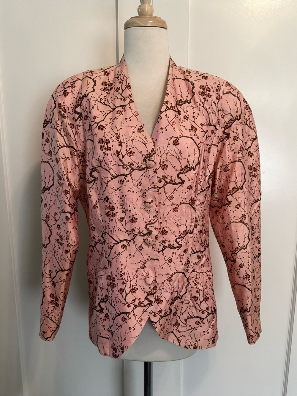 Vintage Pink Floral silk type Blazer Jacket